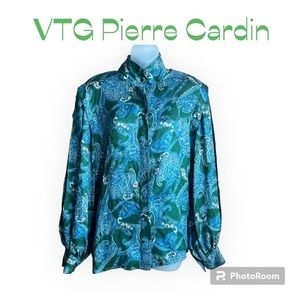 Vintage PIERRE CARDIN 80s Paisley 100% Silk Balloon Sleeve Blouse SZ 14